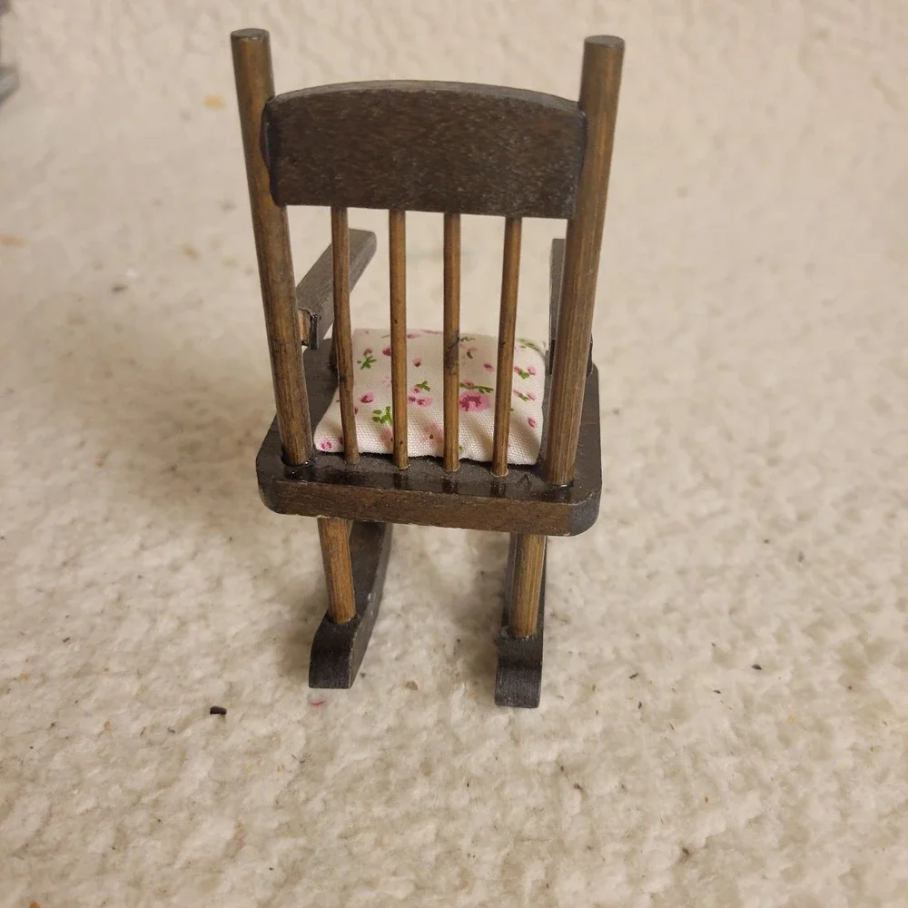 Vintage Doll Mini  5 in Upholstered Wooden Rocking Chair